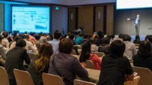Horeca training program participants sitting and listening to WSA Bangkok trainers on stage