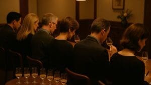 Participants evaluating the different sake in a sake class WSA Bangkok