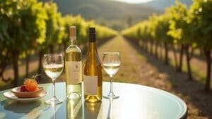 wine tours with WSA Bangkok - white wine on table against the vinery