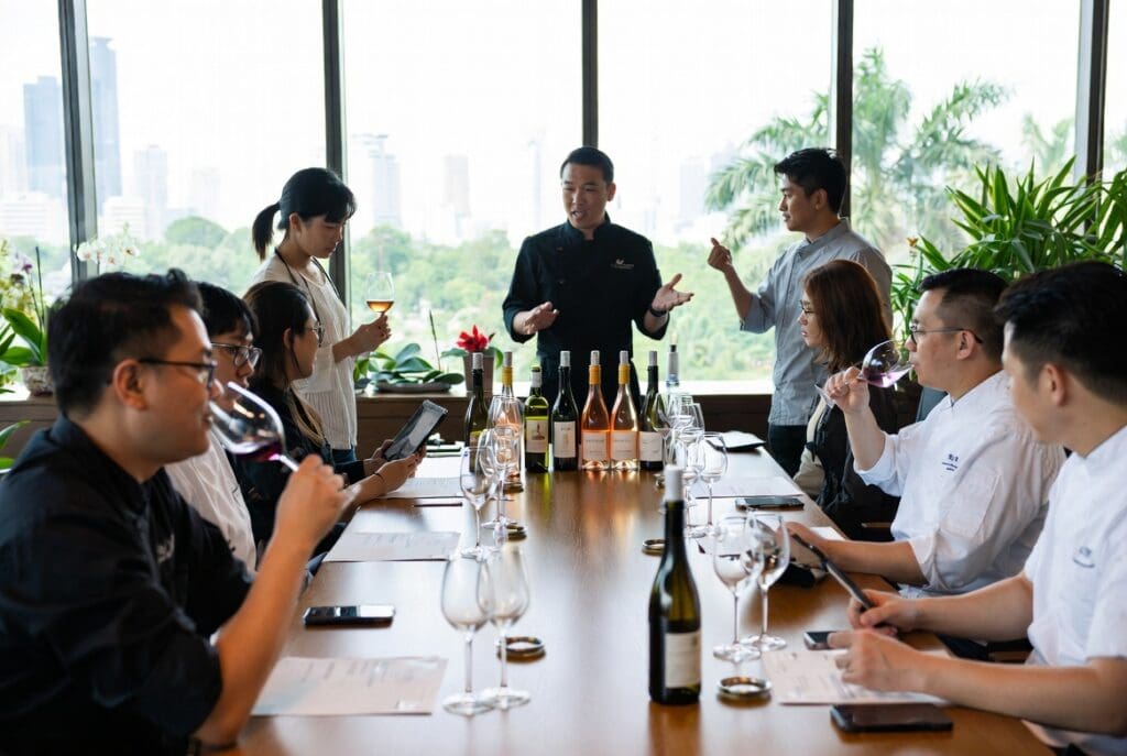 Natural and organic wine class in Bangkok 2026 – F&B team learning about low intervention wines at Wine & Spirit Academy