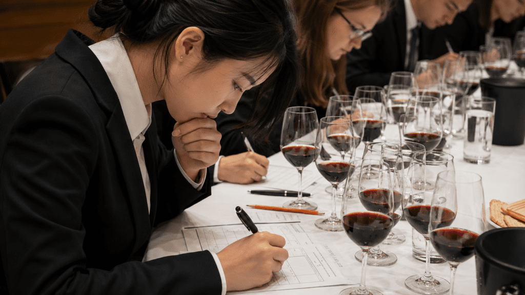 Essentials Of Sommelier Skills Bangkok 2026 wine tasting students examination at Wine & Spirit Academy