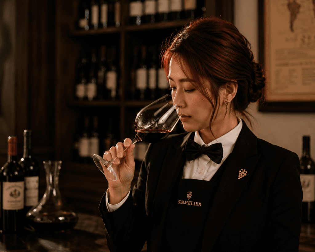 Sommelier is smelling the wine for detect aroma characteristics
