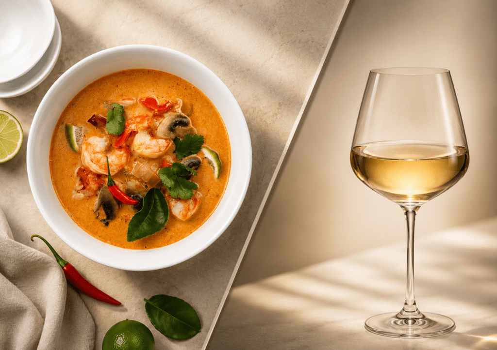 ต้มยำกุ้งคู่กับไวน์ขาว Grüner Veltliner